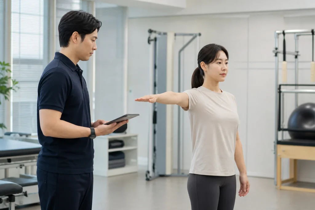 산후 재활 운동 관련 운동과 상담 장면